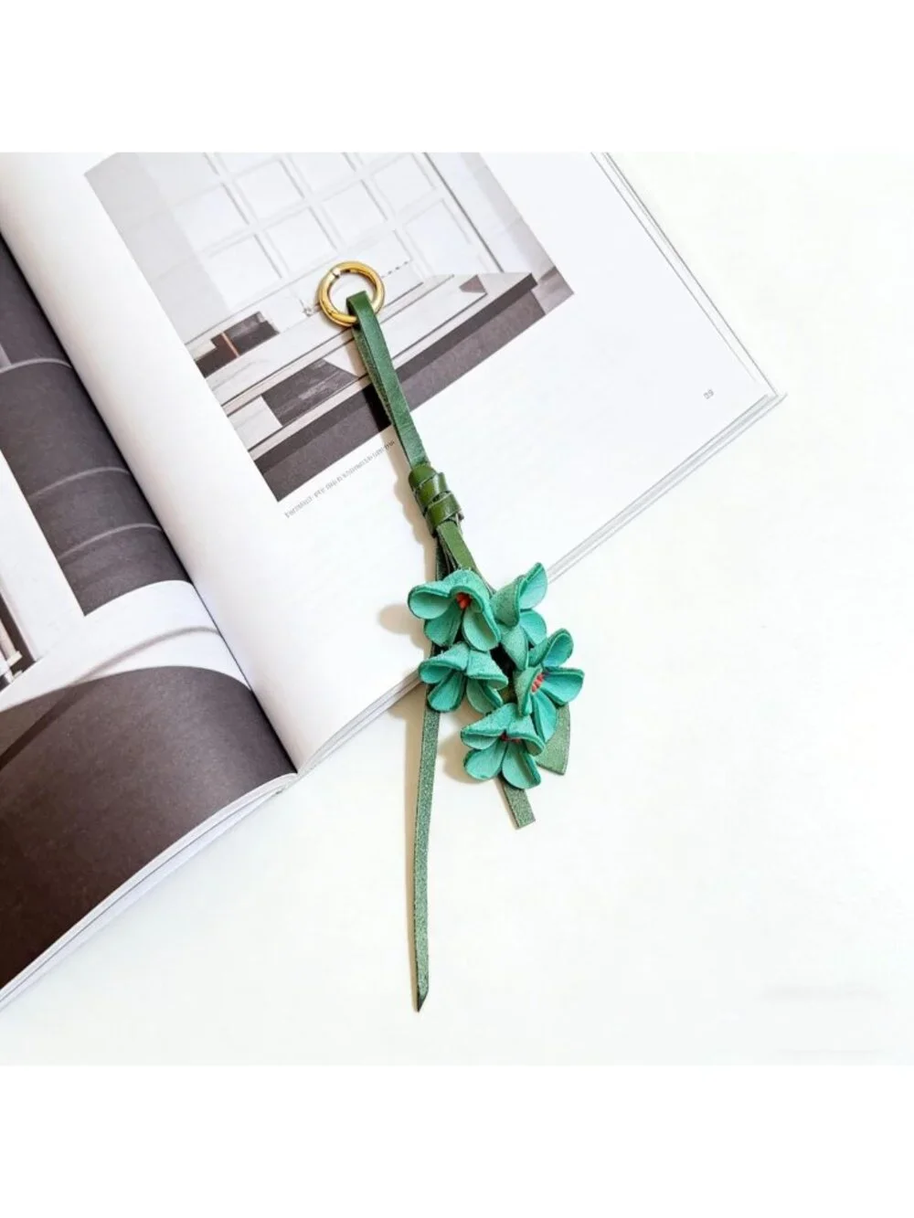 Boho Genuine Leather Flower Keychain | Cute Bag Charm for Handbag & Purse